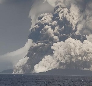 Photo: Tonga Geological Services The uninhabited volcanic island of Hunga Tonga-Hunga Ha'apai erupted on Saturday. Photo: Tonga Geological Services