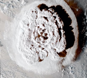 Credit: NASA/ NOAA Hunga Tonga-Hunga Haʻapai eruption as seen from the GOES satellite. Credit: NASA/ NOAA