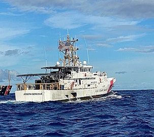 Photo: U.S. Coast Guard U.S. Coast Guard vessels patrolling Samoa's territorial waters. (Photo: Supplied/U.S. Coast Guard.)