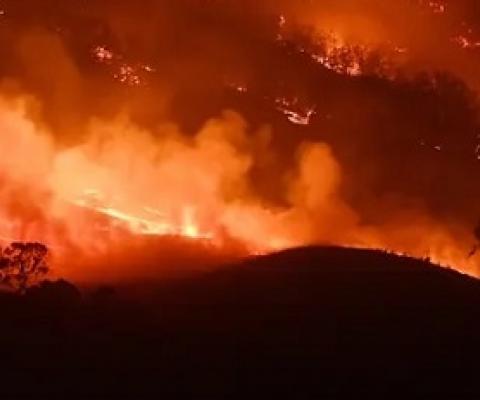 A bushfire rages in Mount Adrah, Australia. Global heating has led to an increase in the frequency and severity of fire weather. Photograph: Getty