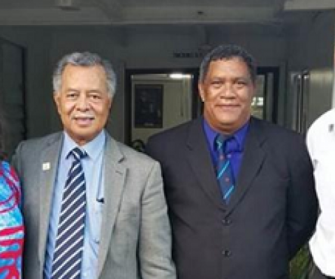 Marine scientist Jacqueline Evans, Prime Minister Henry Puna, House of Ariki president Travel Tou Ariki and rugby star Kevin Iro just after the Cook Islands government passed the Marae Moana Act establishing the country’s entire exclusive economic zone as a mixed-use marine protected area in 2017. Credit - Marae Moana Coordination Office.