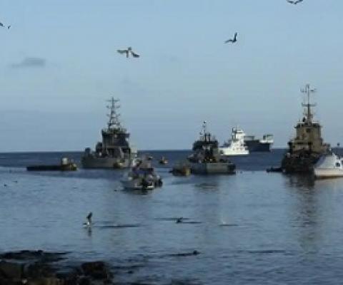 Fishing and tourist boats are anchored in the bay of San Cristóbal, Galapagos Islands, Ecuador. Photograph: Adrian Vasquez/AP