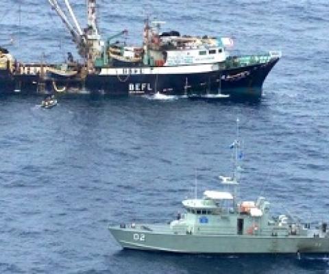 A patrol boat of Federated States of Micronesia during a boarding and inspection observation in 2004. Photo: FFA Media.