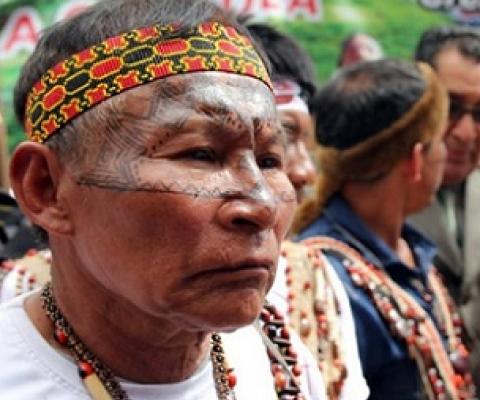 Indigenous leaders in Ecuador demanding an end to new oil and mining concessions on their lands. Photo by Kimberly Brown, Mongabay 2017