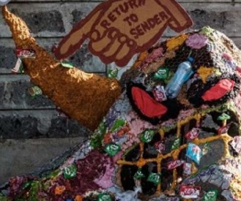 Monster problem: A Greenpeace protest against single-use plastic packaging outside a Nestle food plant in Nairobi last year