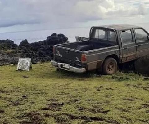  A pickup truck collided with a moai platform on Easter Island. Photograph: Ma'u Henua community/Facebook