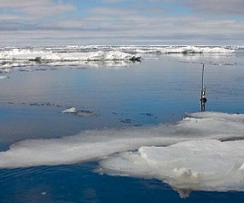 A NEMO float, which is part of the Argo program, sits atop the waters of the Arctic Ocean after being deployed from the German icebreaker Polarstern. Credit - ARGO PROGRAM