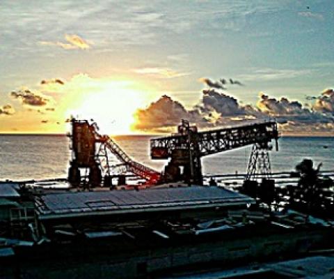Phosphate cranes on coast, Aiwo District, Nauru. Credit - V. Jungblut