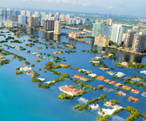 A potential scenario of future sea level rise in South Beach, Miami, Florida, with a global temperature rise of 2C. Photograph: Nickolay Lamm/Courtesy Climate Central