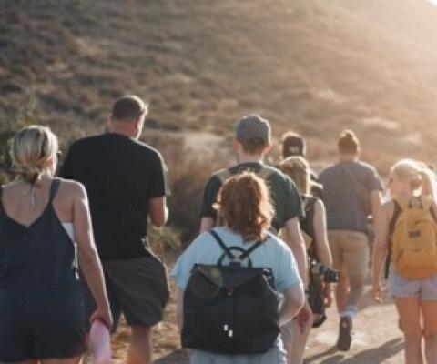 tourists hiking in a national park