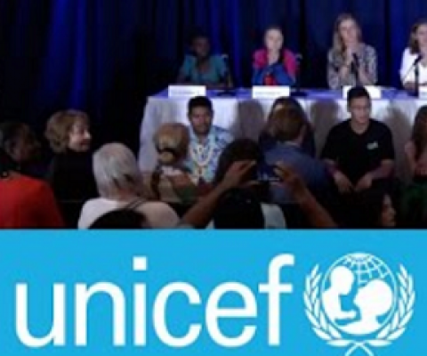youth reps at a UNICEF press conference. New York. Photo credit - UNICEF