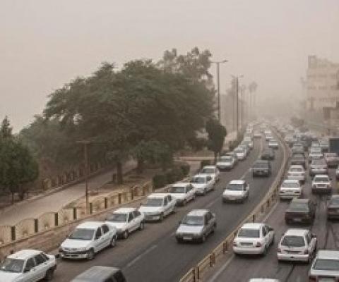 Before and after views of a thoroughfare in the town of Ahvaz, Iran, show the effects on air pollution of the curfew imposed by the Iranian government to battle COVID-19. PHOTOGRAPH BY SEYED MADYAR SHOJAEIFAR, REDUX