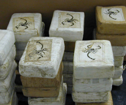 Packs of cocaine seized as they were being smuggled into the US. Image: US Federal DEA, CC BY-SA 2.0 via Wikimedia Commons