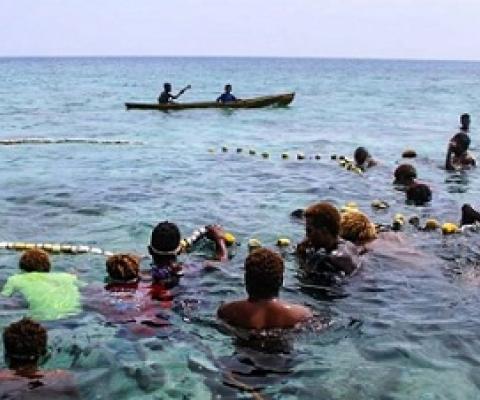 Men from Fumamato’o and nearby communities came together to fish when the open-and-close area was opened. Photo: WorldFish/Bira'au Wilson Saeni.