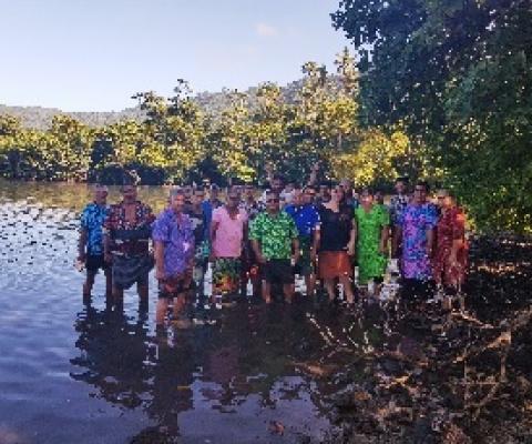 Faleaseela & Siufaga village leaders with UNDP GEF SGP rep at the Faleaseela mangrove site (Photo: UNDP)