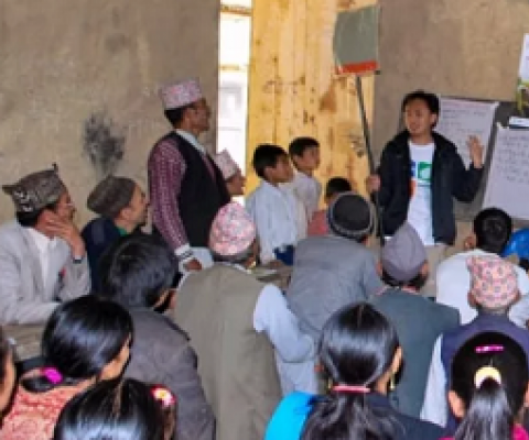 Sonam leading a fire management training course. Photo credit - Red Panda Network.