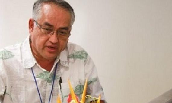FFC Chair Mr Eugene Pangelinan, left, and FFA Director-General Dr Manu Tupou-Roosen, right, at Sir John Guise Stadium, Port Moresby, for the 16th Tuna Commission meeting. credit - FFA